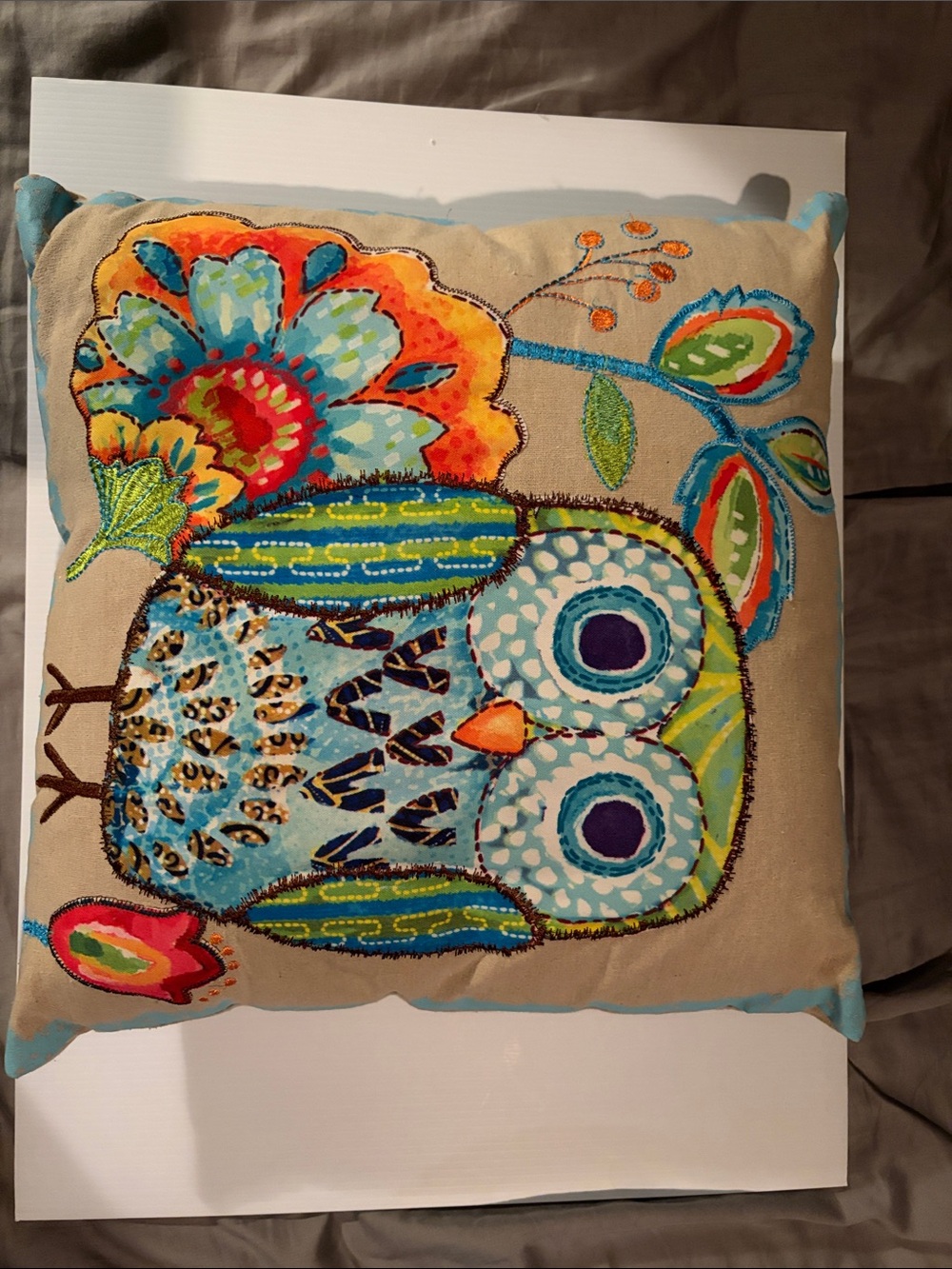 Decorative Owl Throw Pillow in Teal and Multicolor - Brand